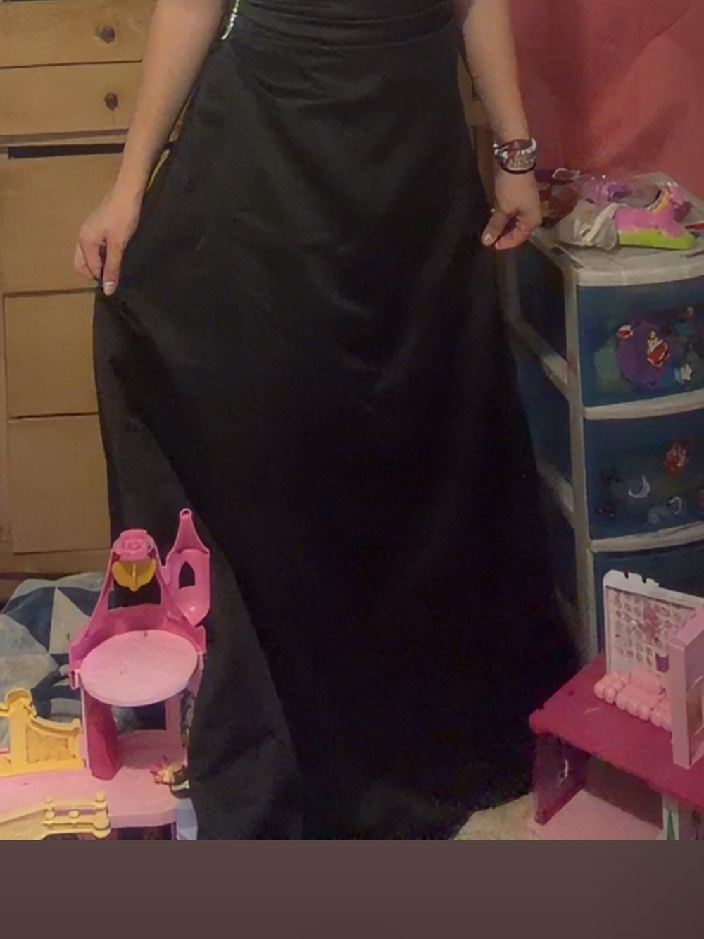 Black Satin A-Line Maxi Skirt - Women